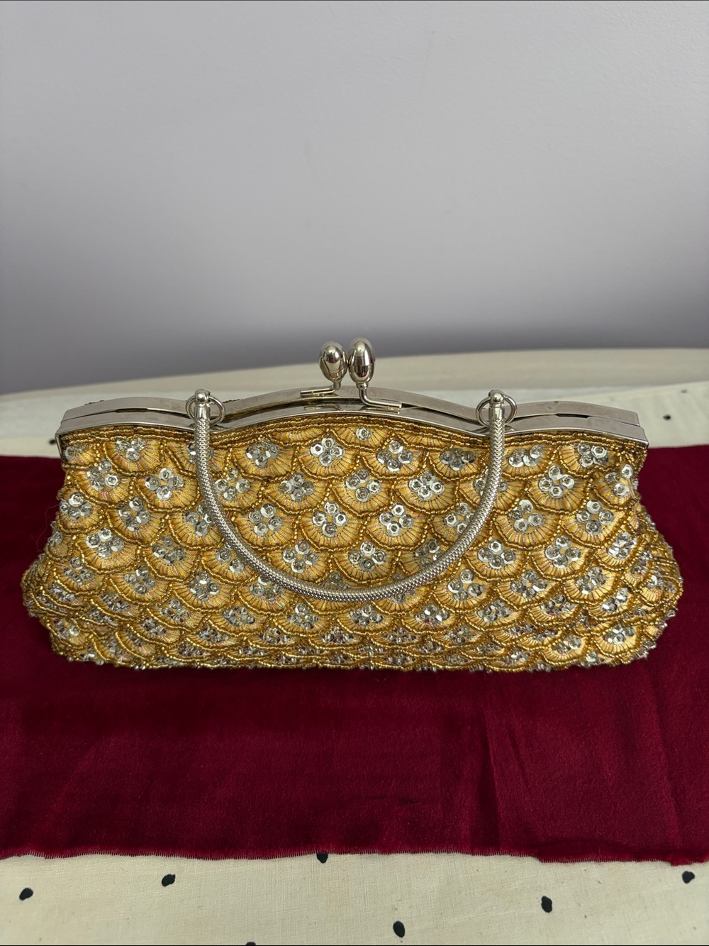 Vintage Gold Beaded Evening Clutch Handbag